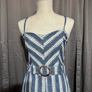 Medium, blue, white, black romper.